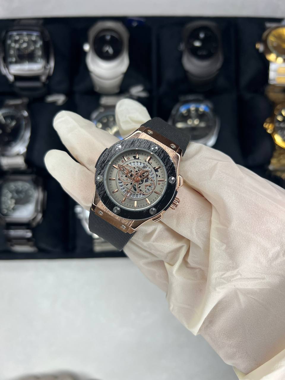ساعت زنانہ هابلوت بند رابر طرح سه موتوره 💎HUBLOT