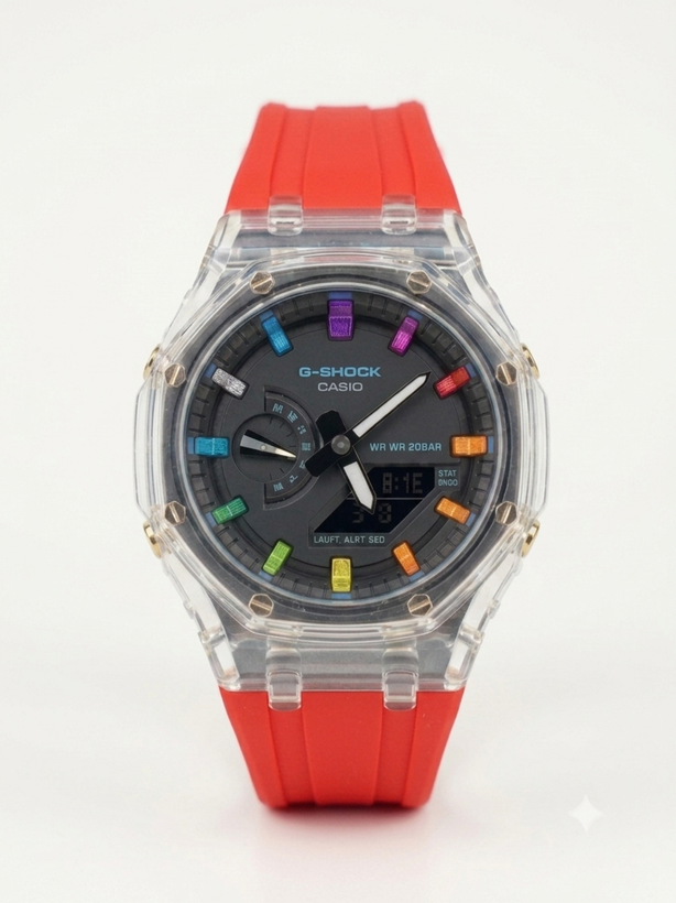 ساعت مچی اسپرت مردانه با قاب شفاف و بند سیلیکونی Casio G_shok