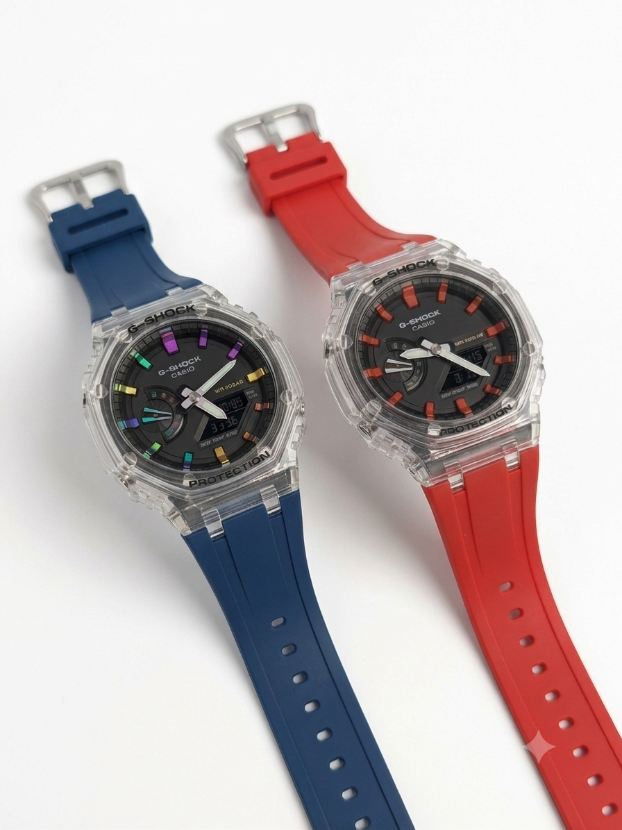 ​ساعت مچی اسپرت مردانه با قاب شفاف و بند سیلیکونی Casio G_shok